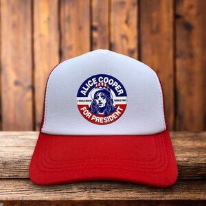 Alice Cooper For President Mens Trucker Hat Red Snapback Detroit Michigan Cap